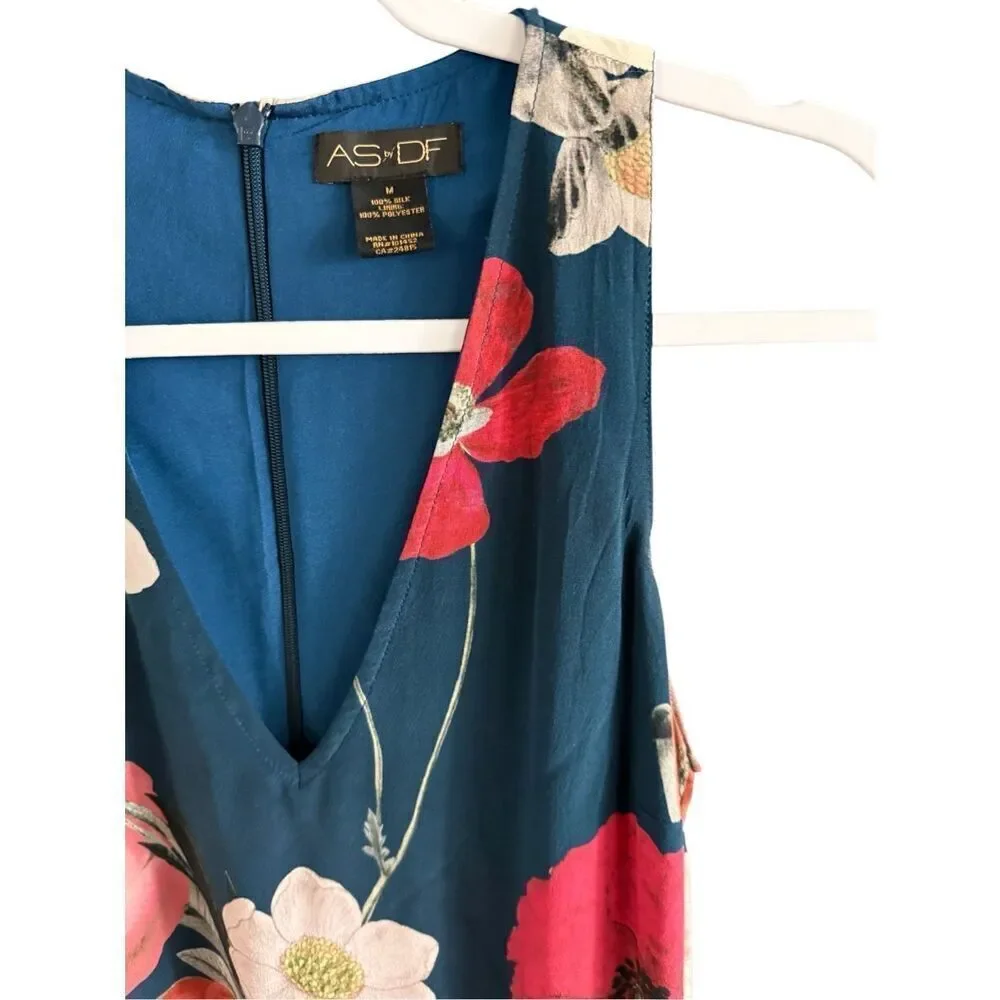 AsbyDF Womens Field Of Poppies Print Silk Juliet Maxi Dress Size Medium - Picture 11 of 16